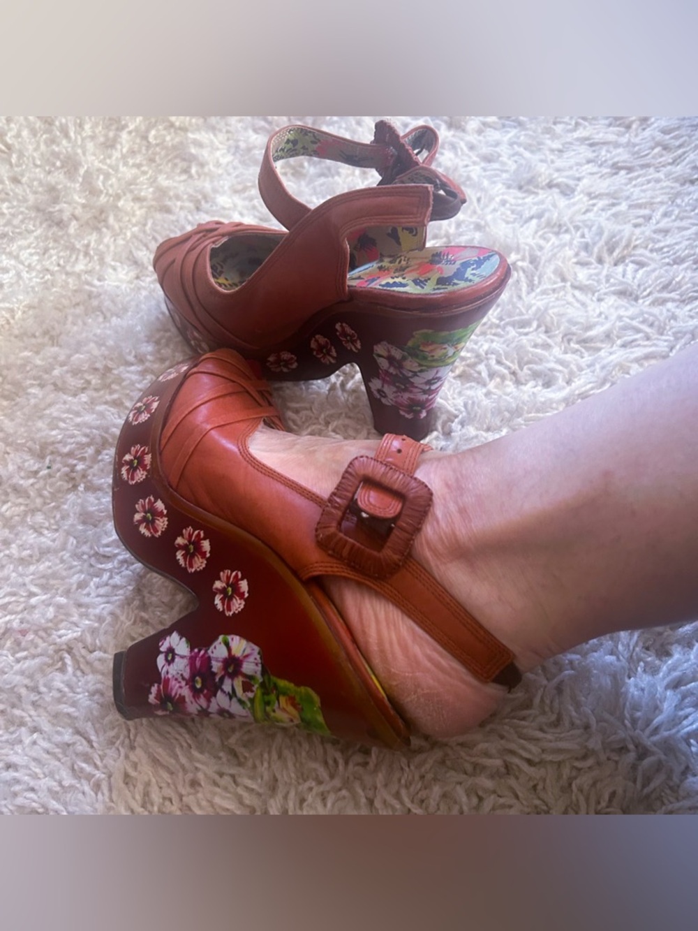 Retro 1940s style Shoes | Brown | slingback | 7. 5 | Miss L-Fire | Floral Decal